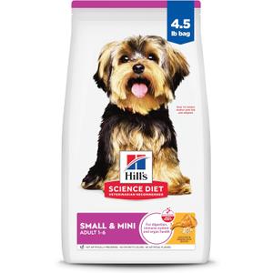 Hill's Science Diet Small & Mini, Adult 1-6, Small & Mini Breeds Premium Nutrition, Dry Dog Food, Chicken & Brown Rice, 4.5 lb Bag, Best By: 02 2027
