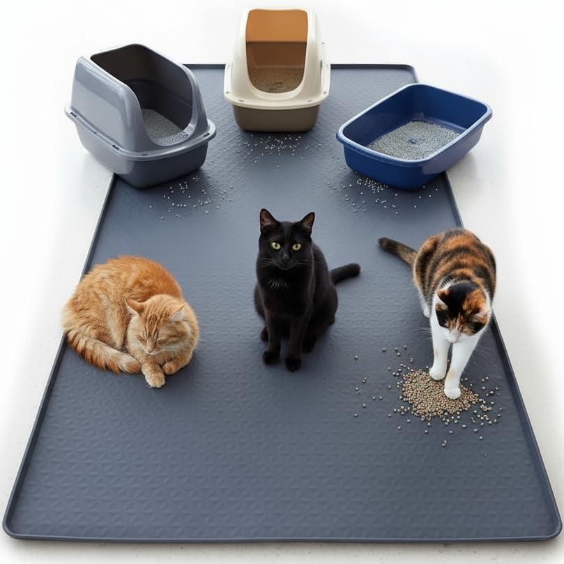 Cat Litter Mat, Extra Large 51" x 25.6" Silicone Litter Box Mat with Lip, Waterproof Kitty Litter Mat for Multiple Cats, Easy to Clean, Foldable Non-Slip Litter Mat
