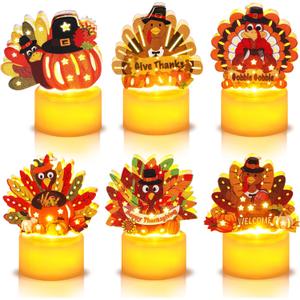 Thanksgiving Decorations Indoor 12 Pack Turkey Flameless LED Candles Battery Operated Tea Lights for Thanksgiving Table Decorations Centerpieces, Mantle, Fireplace, Home, Office, Fall Party Decor