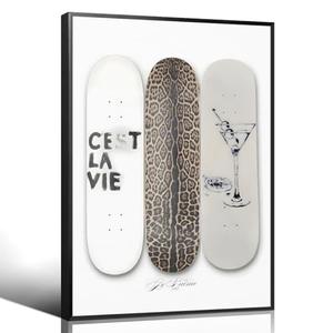 xbsifyiooa Leopard Skateboard Canvas Wall Art, C'est La Vie Positive Affirmations Quote Poster, Dirty Martini Print Trendy Bar Cart Wall Decor, Fashion Above Bed Girly Dorm Picture 12x16in Unframed