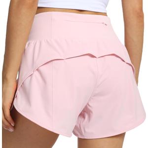 Kcutteyg Running Shorts for Women with Liner High Waisted Lightweight Womens Workout Shorts with Back Pocket- 4" (Pink, M) (Pink, M)
