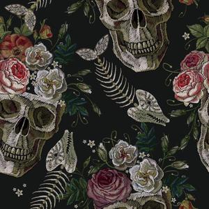 CRE8TIVE Dark Gothic Wallpaper Peel and Stick Floral Skull Wallpaper Removable Embroidery Skulls Fish Bones Rose Floral Contact Paper for Walls 12"x118" Adhesive Renter Friendly Wall Paper for Bedroom