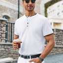 Runcati Mens Henley Shirts Short Sleeve Casual Polo Shirts Summer Business Workout Golf T- Shirts (White, L)