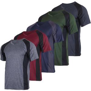Real Essentials 5 Pack: Mens V-Neck Dry-Fit Moisture Wicking Active Athletic Tech Performance T-Shirt (XX-Large)