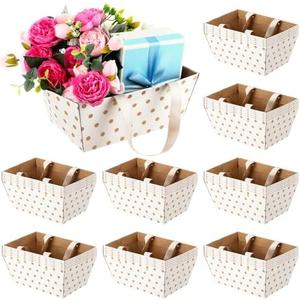 Pinkunn 48 Pcs Basket for Gifts Empty DIY Bulk Party Gift Basket Kit with Handles Market Trays for Packages Wrapping Wedding Party Anniversary Display(White Polka Dots)