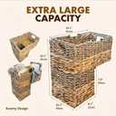 L-Shaped Wicker Stair Basket with Carry Handles, Reinforced Metal Frame