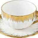 LETAOTAO Cappuccino Cups, 7 oz Porcelain Double Espresso Cups Set, Ceramic Turkish Coffee Cups with Gold Trim, Tea Cups Set of 6, Cafe Cups for Latte, Mocha, Au Lait, White