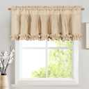 Likiyol Linen Valances for Windows Farmhouse Window Valances with Ruffle Rustic Country Light Filtering Kitchen Valance Curtains Rod Pocket Valance for Bathroom Cafe, Linen, 52" W X 18" L