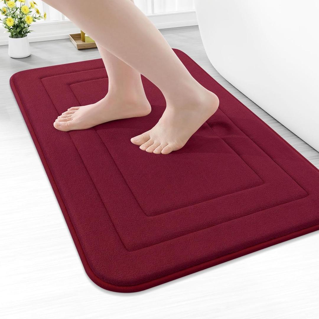 Memory Foam Bathroom Rug Mat 24x16, Ultra Soft and Absorbent Bath Mat, Machine Wash Dry, Comfortable Bath Rug Carpet for Bathroom Floor, Tub and Shower, Burgundy