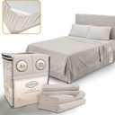 King Size Sheets Set Cooling - Luxury Hotel Sheets - Soft Bed Sheet with Elastic Corner Straps - Deep Pockets Microfiber Bedsheet - Bedding Sheet & Pillowcases - 4 Piece (King, Beige)