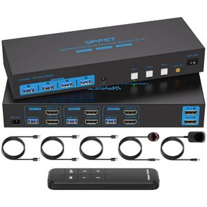HDMI KVM Switch 2 Monitors 3 Computers EDID Simulation 4K@60Hz 3 Ports KVM Switches Dual Monitor for 3 PC Share 4 USB 3.0 Ports and 2 Screens with 3 USB Cables