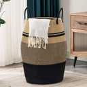 Jute Rope Laundry Hamper by YOUDENOVA, 105L - Woven Collapsible Laundry Basket - Clothes Storage Basket for Blankets organizing, Bedroom Storage, Clothes Hamper Brown & Black