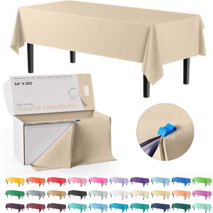 Party Solids 54 Inch X 300 Feet Ivory Plastic Table Cover Roll in A Cut - to - Size Box with Convenient Slide Cutter. Cuts Up to 36 Rectangle 8 Feet Plastic Disposable Tablecloths