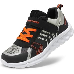 DREAM PAIRS Girls Boys Shoes Kids Tennis EZ-Ons Quicksteps School Sneakers Breathable Running Athletic Shoes (12 Little Kid, Black/Grey/Orange)