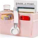 Bedside Caddy Bedside Storage Organizer Hanging Bunk Bed Dorm Room with Side Pockets for Water Bottles, Books, Cell Phones, Headphones (Pink)