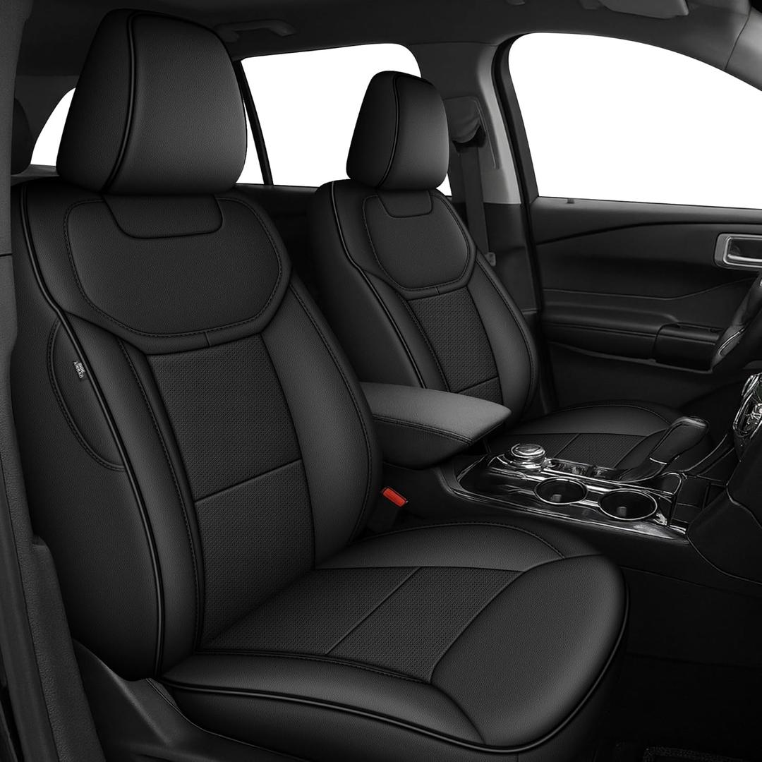 AOMSAZTO 6 Seats Car Seat Covers Full Set for Ford Explorer Seat Covers 2020 2021 2022 2023 2024 2025 (ST,Platinum,King Ranch) - 3 Row Model Second Row 50/50 Split 4 Pcs (Black)