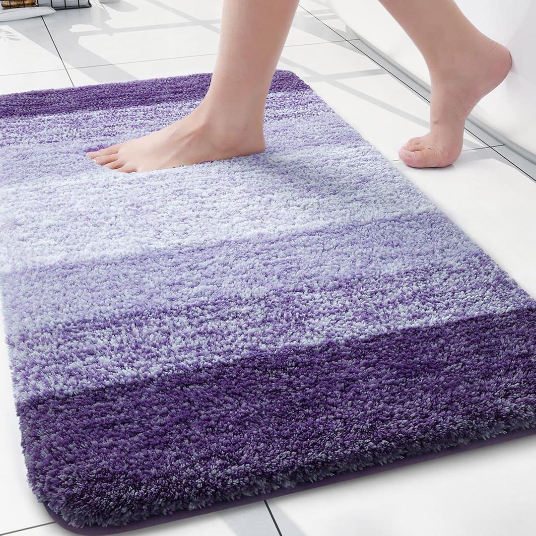Arotive Microfiber Bathroom Rugs, Shaggy Soft and Absorbent Bath Rug, Non-Slip, Thick Plush Machine Washable Dry Bath Mats for Bathroom, Tub and Shower, 24x16, Dark Purple, Rectangular