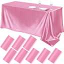 TURSTIN 8 Packs Pink Satin Tablecloth 102 x 58 Inch Overlay Satin Table Cover Rectangle Bright Silk Tablecloth Smooth Fabric Table Decoration for Wedding Banquet Party Events