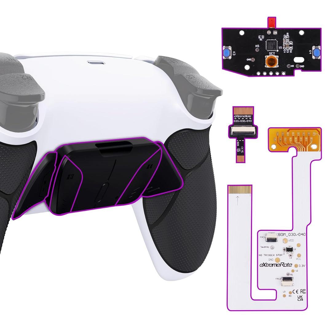 eXtremeRate Black Rubberized Grip Programable RISE4 V3 Remap Kit for PS5 Controller BDM-030 040 050 Models, Upgrade Board Redesigned White Bottom Shell 4 Black Back Buttons for PS5 Controller