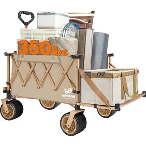 Whitsunday Collapsible Folding Wagon Heavy Duty Utility Beach Wagons with Opened Tailgate and All-Terrain Wheels for Camping,Garden,Sports Khaki