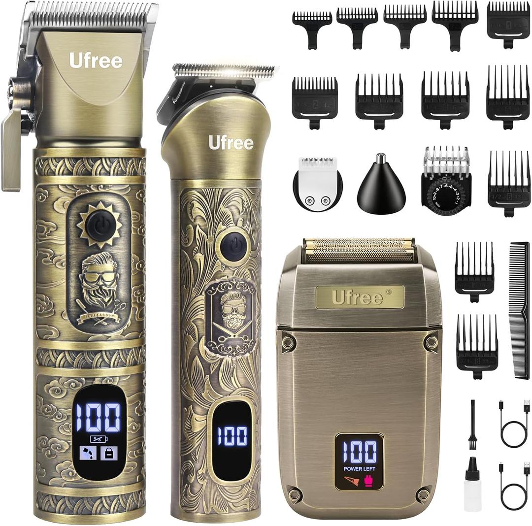 Ufree Beard Trimmer, Hair Clippers Mens Shaver Electric Razor, Hair Trimmer for Men Cordless Barber Clippers and Trimmers Set, Hair Cutting Kit for Men Grooming Gifts (Bronze)