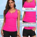 Daci Womens 2 Piece Tankini Swimsuits - Tummy Control Bathing Suit with Shorts V Wire Tankini Top Ribbed Swimwear (Pink, XXL)