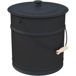 Plow & Hearth 3 Gallon Black Large Ash Bucket with Lid and Wood Handle | 28 Gauge Galvanized Iron Metal | Double Bottom | Tool for Fireplaces Fire Pits Wood Burning Stoves (Black)