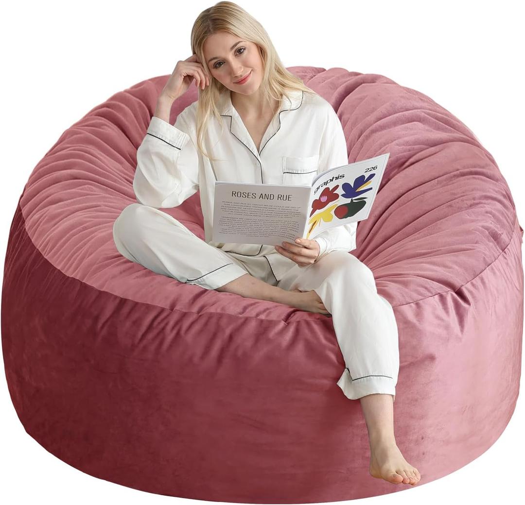 3 Ft Bean Bag Chair, Memory Foam Bean Bag Chairs for Adults with Filling, Round Bean Bag Sofa with Filler Included, Beanbags with Soft Dutch Velvet Fabric,3 Foot,Pink