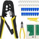 RJ45 Crimp Tool Kit for Cat5 Cat5e Cat6 Modular Plugs Connectors, RJ-11, 6P/RJ-12, 8P/RJ-45 Network Crimping Tool, Modular RJ45 Crimper Strip, Cut, Crimp, All-in-One