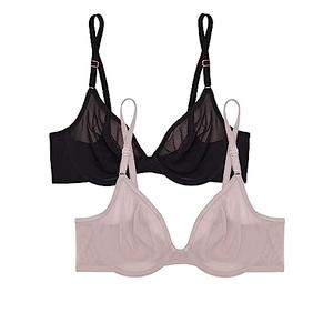 Smart & Sexy Women's Sheer Mesh Demi Underwire Bra, Black Hue/Bark, 40C