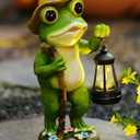 Solar Frog Garden Decor with Lantern Outdoor Statue for Patio Pathway Frog Figurine for Yard Decoration Lawn Ornament Gardening Gifts for Women Mom Grandma