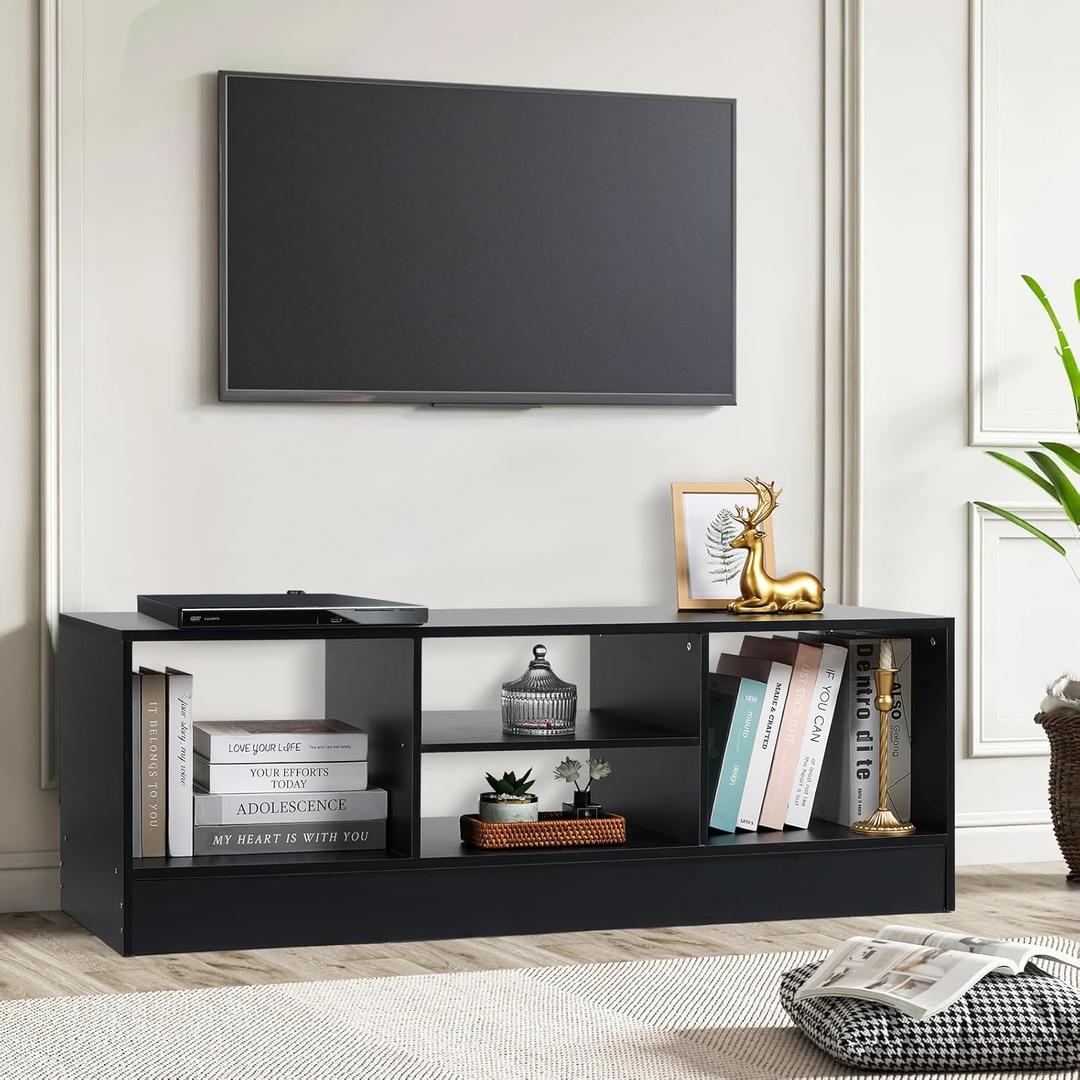 Modern 47.2 TV Stand for 55 inch TV, Farmhouse Small Entertainment Center with Storage Cabinets, Wood Media Console for Living Room, Bedroom, Office