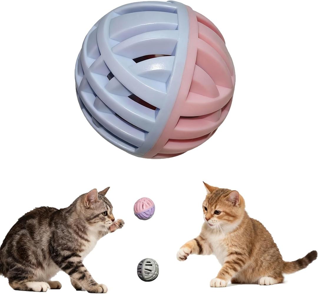 Silicone Cat Ball Toys with Bell 3 Pack - Interactive Cat Toy Balls for Indoor Cats - Durable Hollow Kitten Chew Toys for Teething & Bored Adult Cats