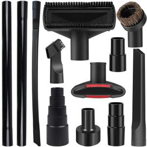 12PCS Universal Vacuum Attachment Kit Wet Dry Plastic Vacuum Hose Adapter 1-1/4" Vacuum Cleaners Accessories with Horse Hair Brush Extension Wand Flexible Crevice Tool Adapter for Shop Vac Accessories