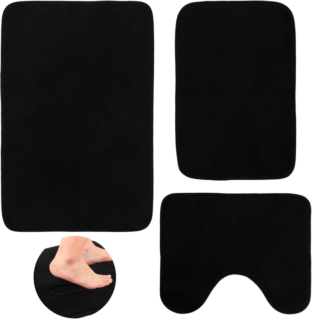 Bathroom Rug Set of 3, Soft Coral Fleece Foam Bath Mats, Non-Slip Absorbent Bath Rugs, Super Soft Area Rugs for Bathroom, Toilet, Kitchen, Shower
