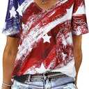 TMSD Women's 4th of July Shirt USA Flag Shirts for Women V Neck Independence Day Tops Stars and Stripes T Shirt