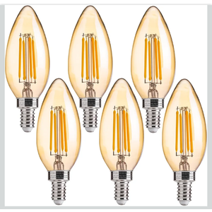 FLSNT 40W Equivalent LED Chandelier Light Bulbs, Dimmable Amber LED B11 E12 Candelabra Base Bulbs, 2200K Warm White, 330LM, 6 Pack UL,CA65 Listed