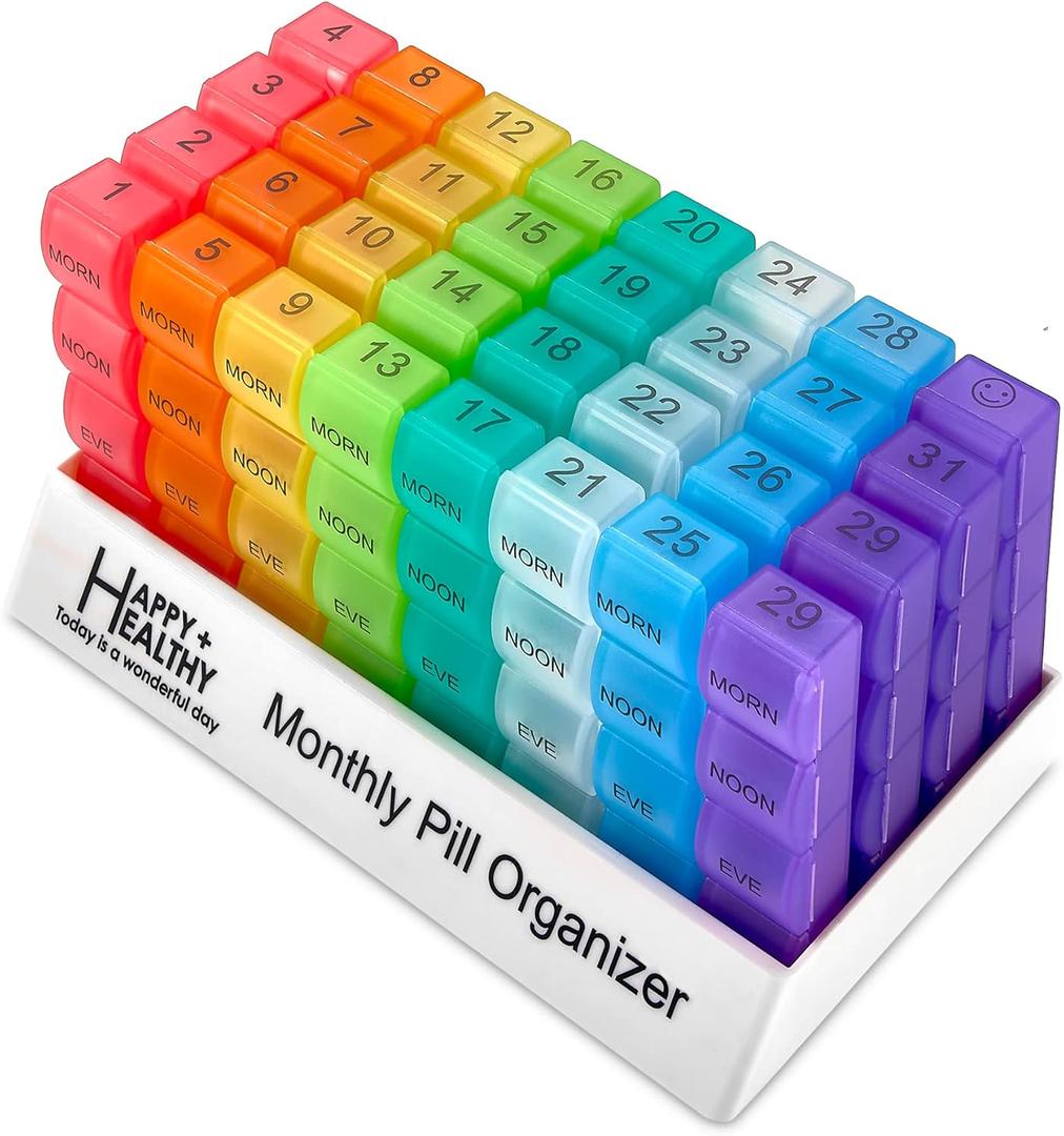 Month Pill Box Organizer - 4 Times-a-Day Morning-Noon-Evening-Night - Large 32 Daily Pill Cases with Compartments for Vitamins, Supplements, Medication -Travel Monthly Pill Organizer, Rainbow Month Pill Box Organizer - 4 Times-a-Day Morning-Noon-Evening-Night - Large 32 Daily Pill Cases with Compartments for Vitamins, Supplements, Medication -Travel Monthly Pill Organizer, Rainbow
