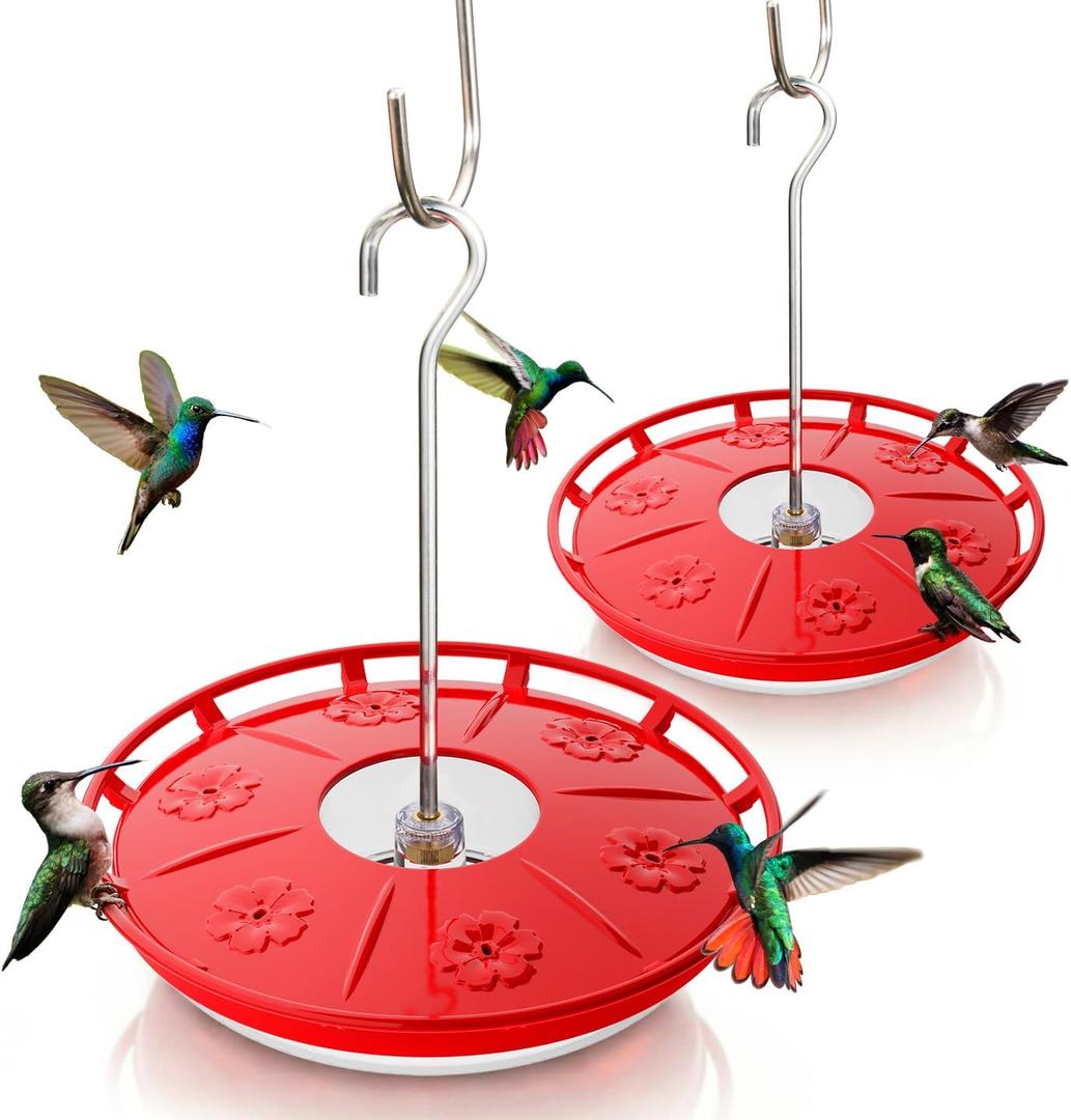 Kingsyard 2 Pack 16 OZ Disc Hummingbird Feeders for Outdoors Hanging, 6 Bee Proof Feeding Ports Leak-Proof Humming Nectar Bird Feeder, Ant Moat Easy Clean, Jelly Oriole Feeders, Garden Dcor Gifts