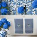 Frienda 2 Pcs Chinoiserie Vase Hydrangea Hand Towels Slate Blue Bathroom Decor 29.5x13.8 Inches Embroidered 100% Cotton Soft Absorbent Spring Summer Decorative Hand Towels for Bathroom Kitchen
