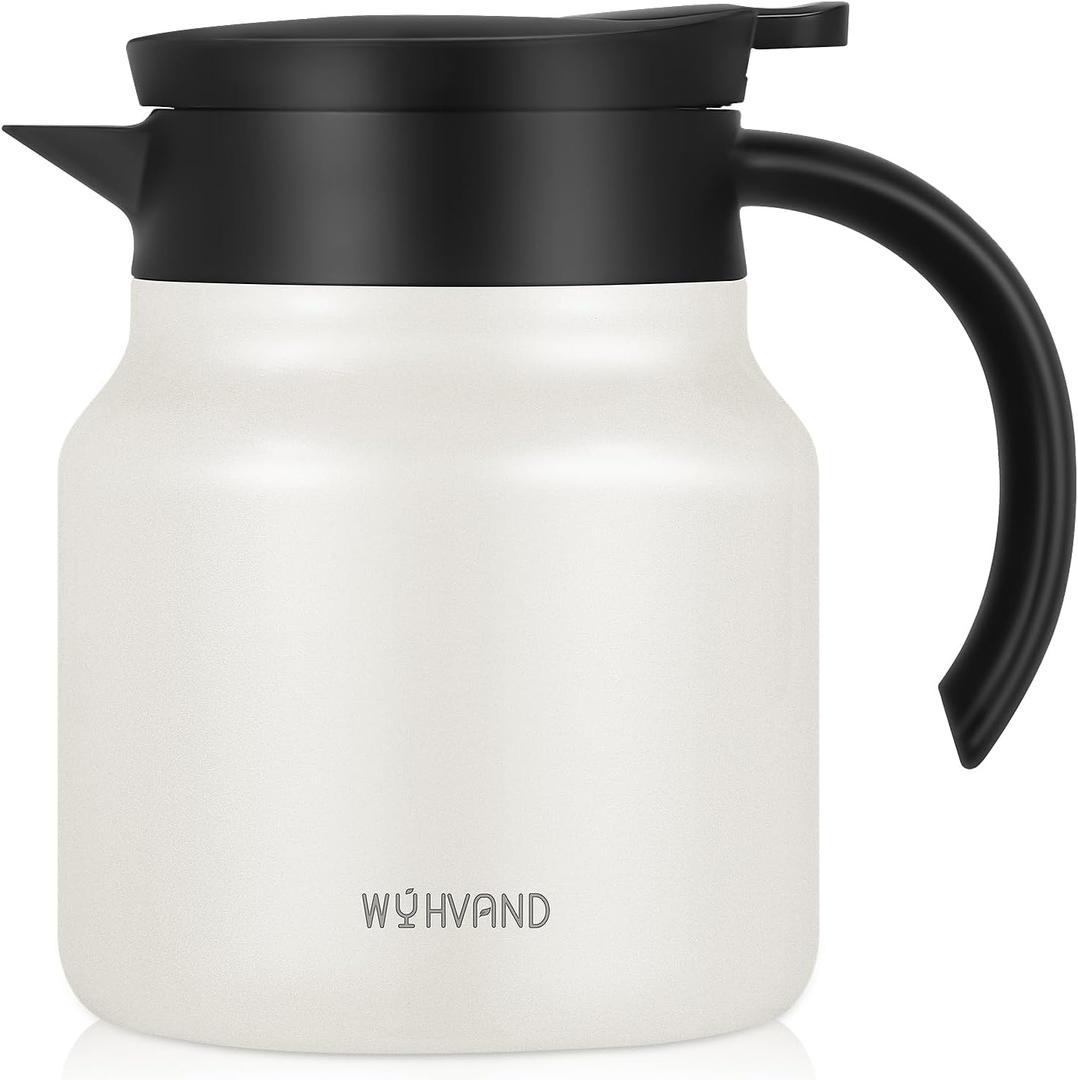 27oz Thermal Coffee Carafe for WFH & Personal Use, 12H Hot Insulated Pitcher with Drip-Free V-Spout and Easy Clean Wide Mouth, Cream