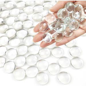 FANTIAN 5Lb Clear Glass Pebbles, Flat Glass Marbles, Decorative Glass Gem Stones for Vase Fish Tank Fountains Crafts Centerpieces Fire Pit and Home Decor