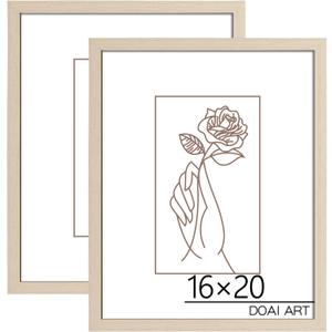 DOAI ART 16x20 Poster Frame 2 Pack Oak, Woodgrain 16 x 20 Picture Frames for Horizontal or Vertical Wall Mounting, Scratch-proof Safe and Artistic Large Photo Frame Wall Art