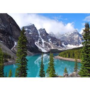 BELECO 9x6ft Fabric Mountain Backdrop National Park Scenery Picturesque Moraine Lake in Banff,Canada Photograph Background Blue Lake Trees Photo Backdrop Nature Wallpaper Portraits Shoot Photo Props