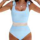 BMJL Womens One Piece Swimsuits Tummy Control Slimming Modest Bathing Suit Color Block Tie High Cut Swim Suits, S