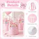 Zhehao 12 Pcs Small Pink Bow Gift Bags, 4.7"x2.9" Mini Baby Shower Candy Basket with Handle Fillable Pink Baby Shower Favors for Guests and Table Centerpieces Candy Party Supply