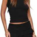 HESUUIO Women's Two Piece Skirt Set Summer High Waist Ruffle Y2K Mini Skirts Sleeveless Crop Tops Going Out Outfits XL