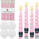 Spiral Taper Candle Dinner Candlesticks - Set of 4 Pink Candle Stick with Candles Drip Protectors Short Tapered Candles for Home Dcor Weddings Festive Women Gifts (2D4PT-PINK) (7INCH)