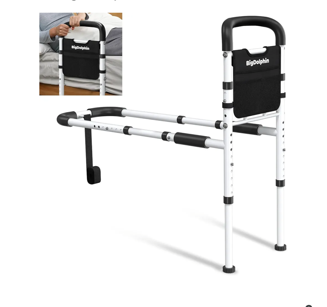 Bed Rails for Elderly Adults Safety - ASTM Approved Adjustable Bed Cane Supports 350LBS with Non-Slip Grip & Storage Pocket, Stable Bed Assist Rails for Seniors, Tool-Free