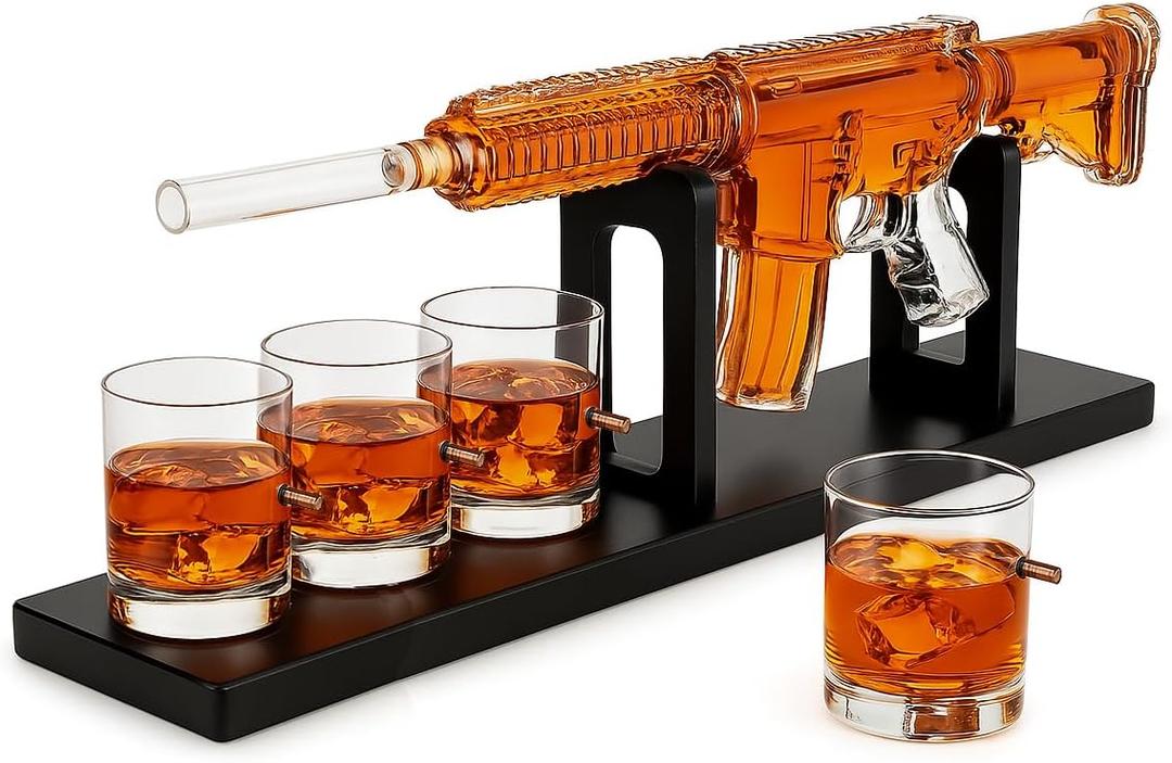 Gifts for Men Dad, Whiskey Decanter Set - Gun AR Limited Edition, Silencer Stopper - 800 ml & 12oz Bullet Glasses - Father Winter Birthday Gift - Drinking Party, Liquor, Vodka Tik Tok Gun Decanter